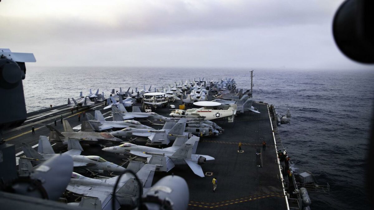 Nimitz-class aircraft carrier USS George Washington (CVN 73) conducts routine operations while underway in the Arabian Sea, Aug. 22, 2026.