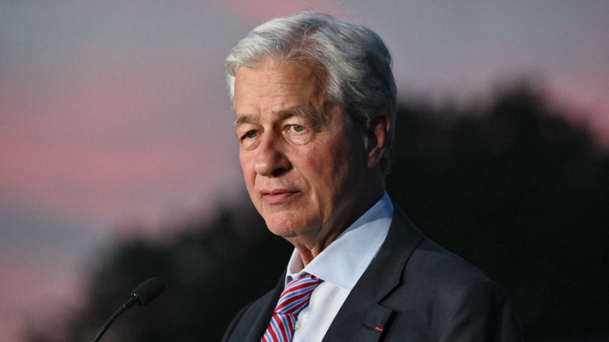 JPMorgan Chase CEO Jamie Dimon speaks during the special event "Liberty Lights" at the Statue of Liberty to celebrate the 250th anniversary of US independence on Liberty Island in New York City, on July 1, 2026.
