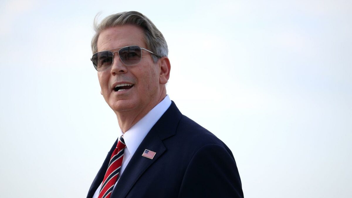 Treasury Secretary Scott Bessent walks off Air Force One after accompanying President Donald Trump on a trip on July 22, 2026 at Joint Base Andrews, Maryland.