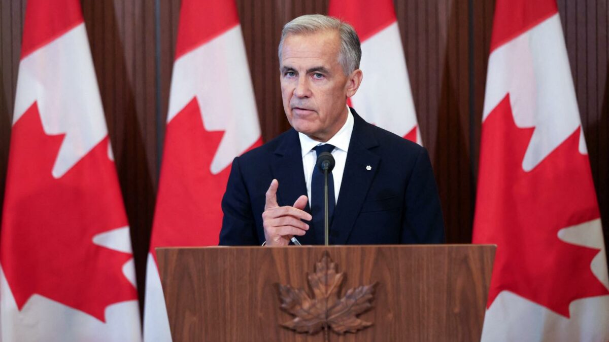 Canadian Prime Minister Mark Carney speaks at a press conference in Ottawa, Ontario, on August 22, 2026.