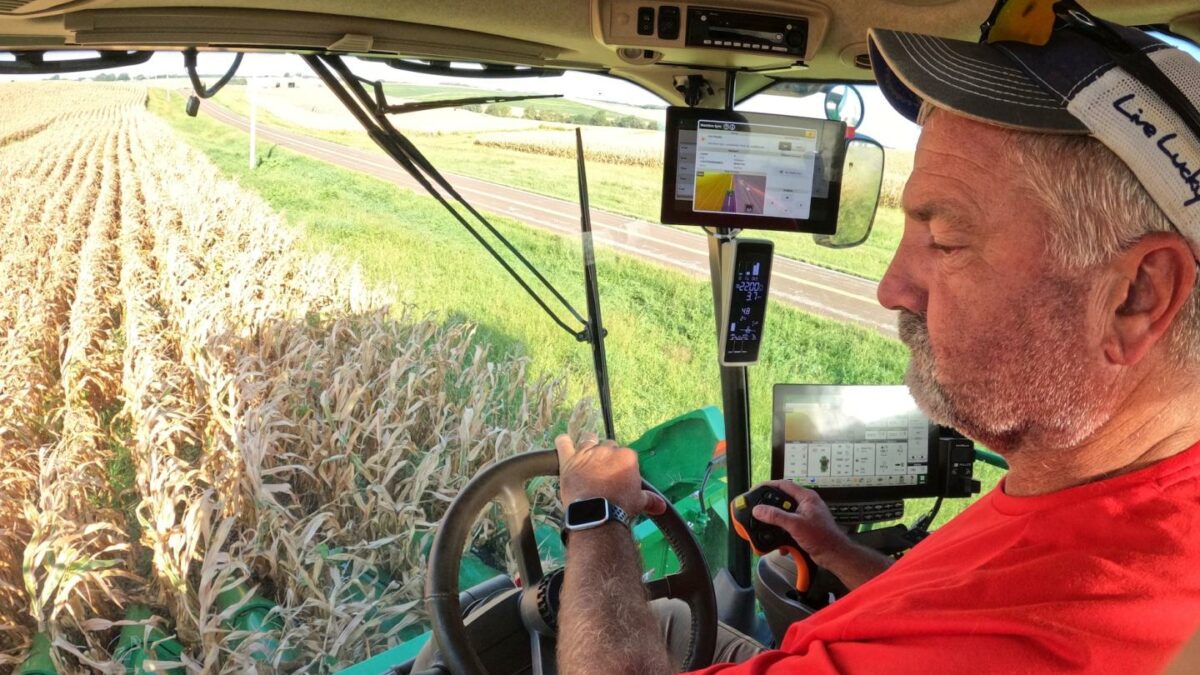 Farmer Jason Kurtz harvests corn Tuesday, Sept. 8, 2026, near Forest City, Mo.
