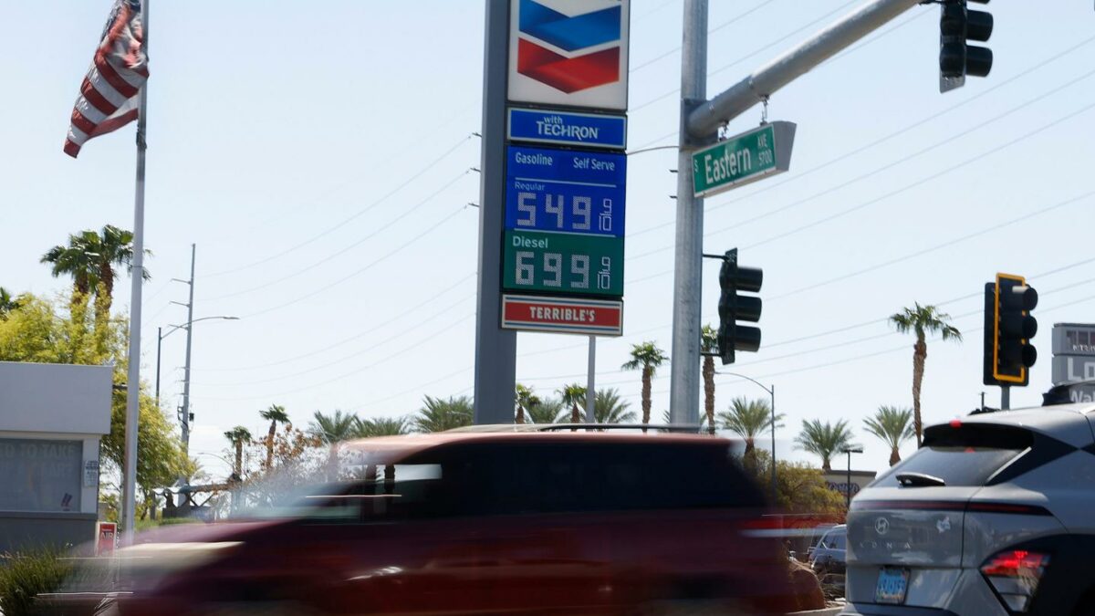 A Chevron station displays its gas prices on Friday, Sept. 18, 2026, on Eastern Avenue in Las Vegas.