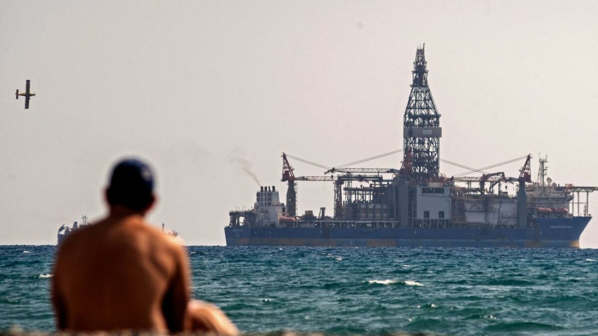 A drilling ship off the Cypriot coastal city of Larnaca on November 3, 2021.