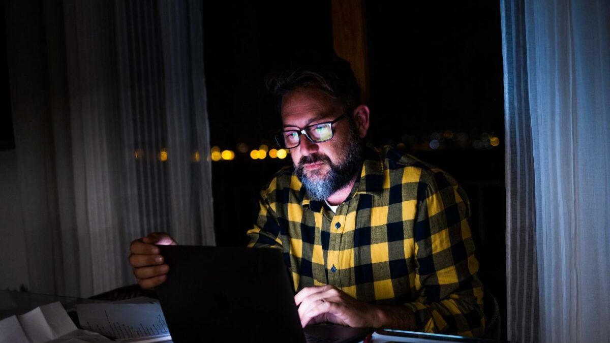 Man working late at night