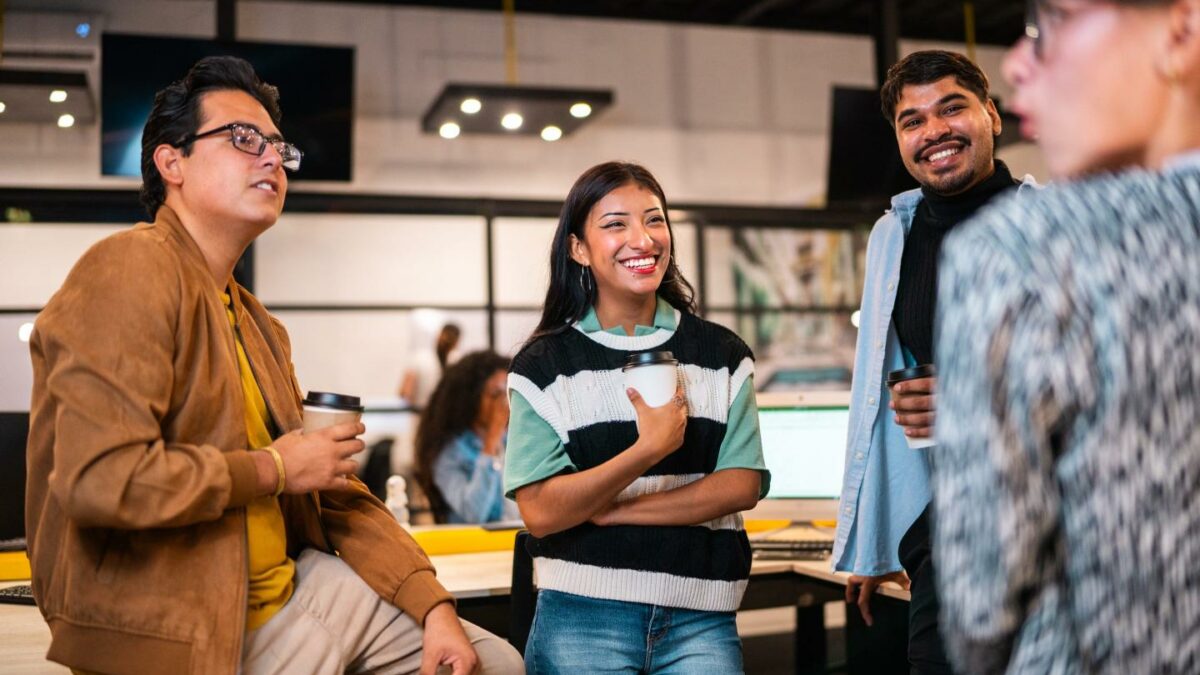 Young Gen Zers talk in office