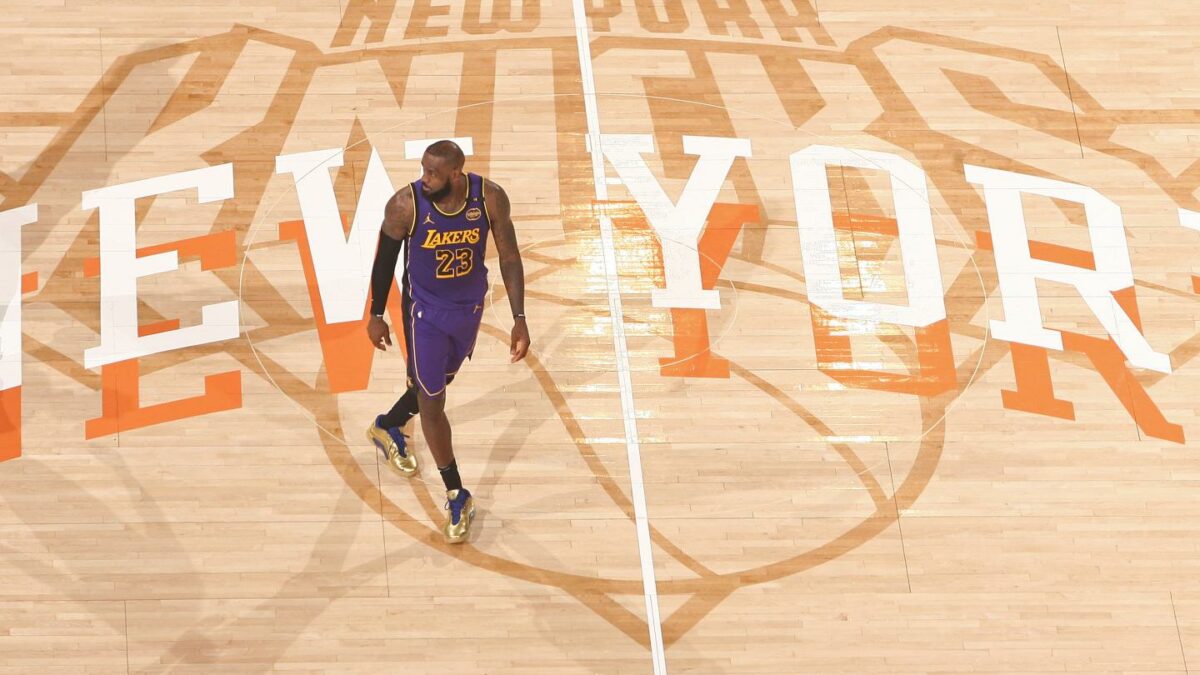 LeBron James on the court in Madison Square Garden