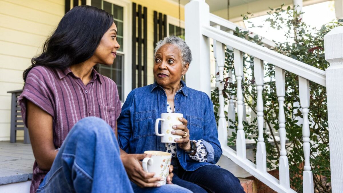 Gen Zer living with her mother, sitting on porch