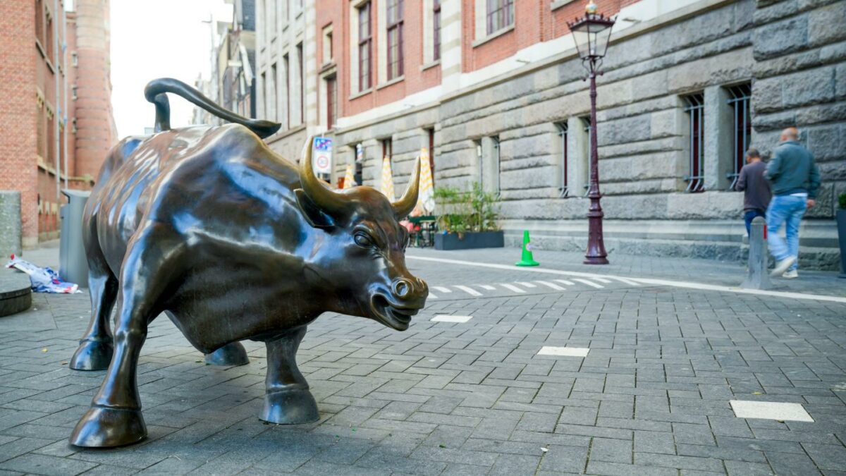 The bull statue outside the Euronext NV stock exchange in Amsterdam, Netherlands, on Tuesday, Sept. 2, 2025.