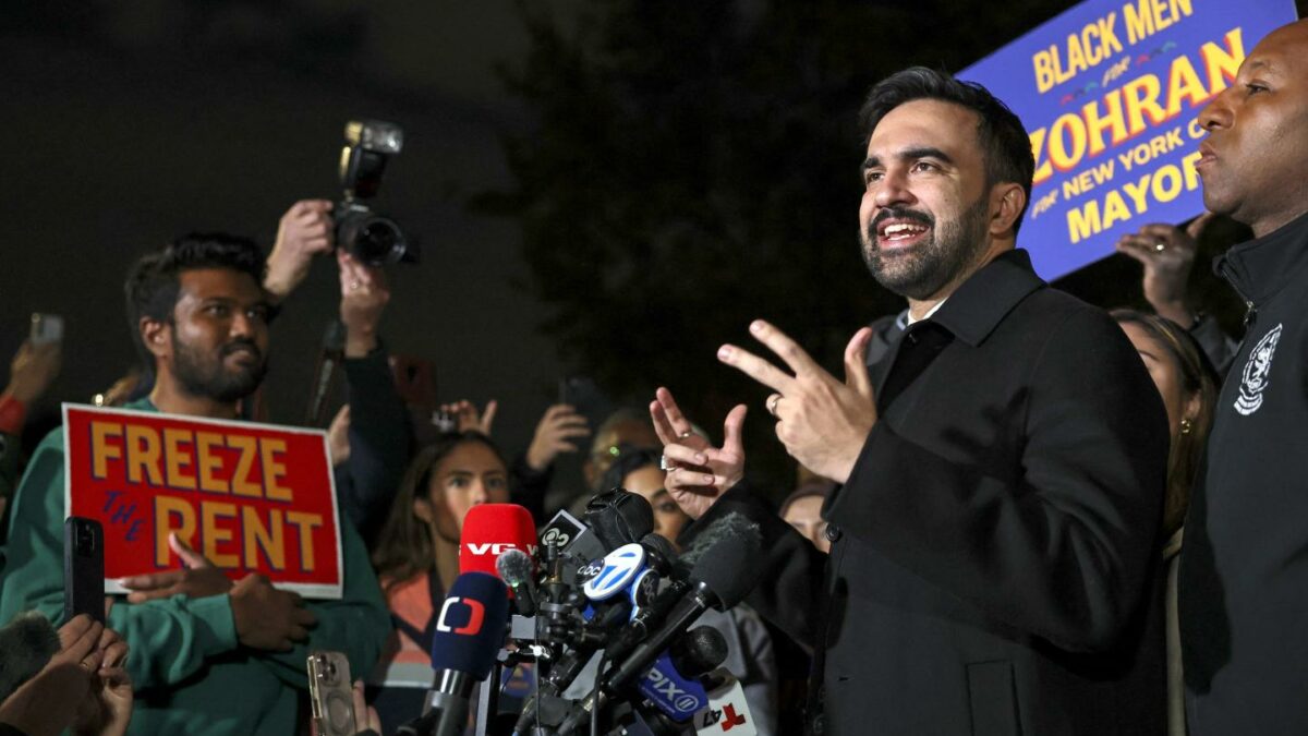 Zohran Mamdani speaks during a campaign event in New York on November 3, 2025.