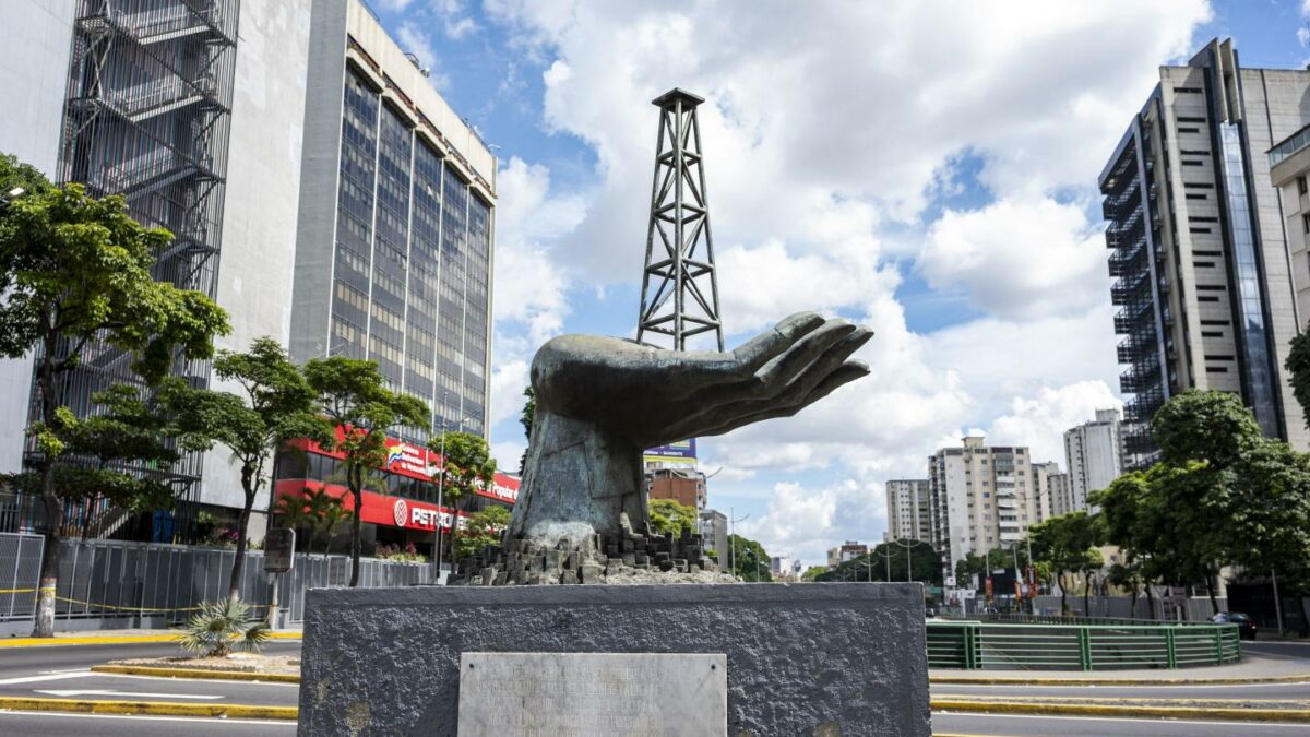 A statue outside Petróleos de Venezuela SA (PDVSA) headquarters in Caracas.