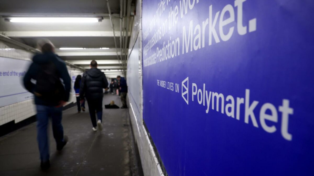 Photo of a Polymarket ad in a subway station