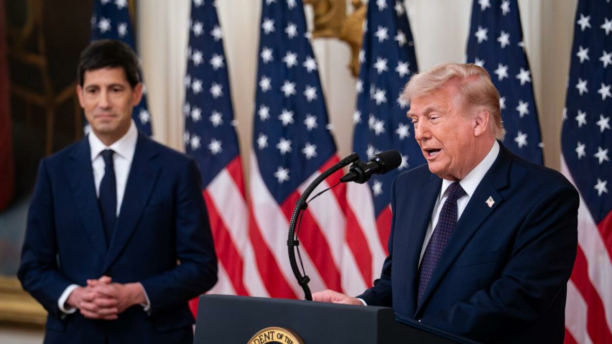 Kevin Warsh, chairman of the US Federal Reserve, left, and US President Donald Trump during a swearing-in ceremony in the East Room of the White House in Washington, DC, US, on Friday, May 22, 2026.