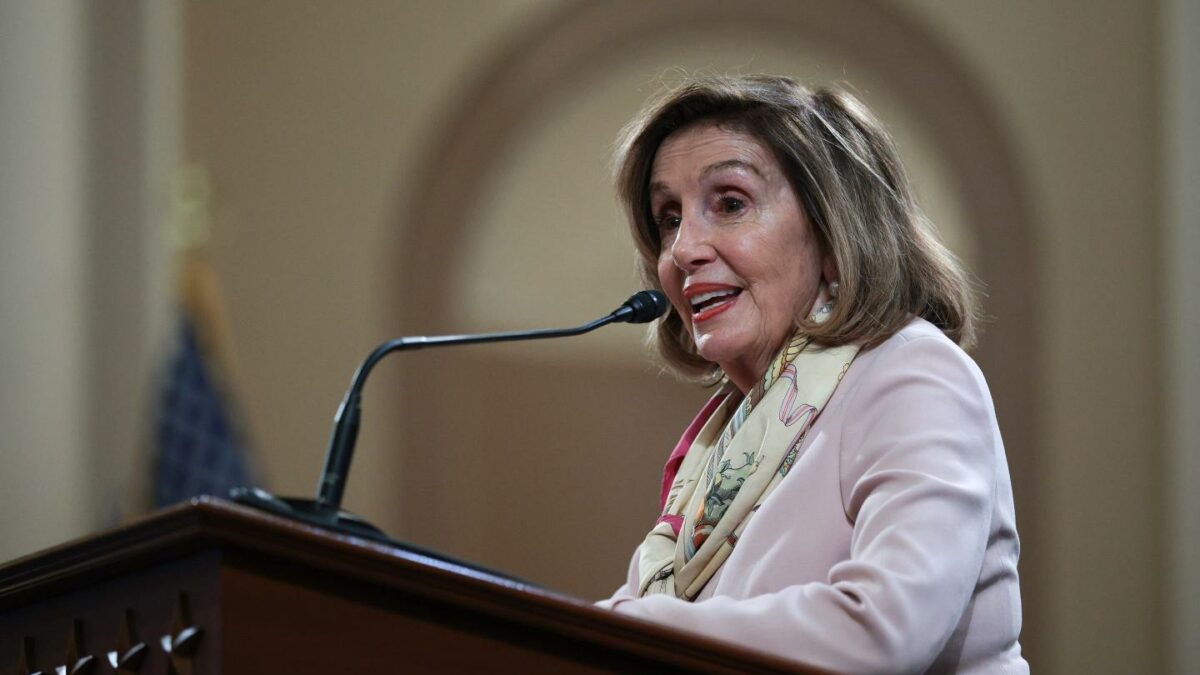 Former U.S. House Speaker, Rep. Nancy Pelosi (D-CA) speaks at a celebration of the life of the late Rep. Barney Frank (D-MA) in the Longworth House Office Building on Capitol Hill.