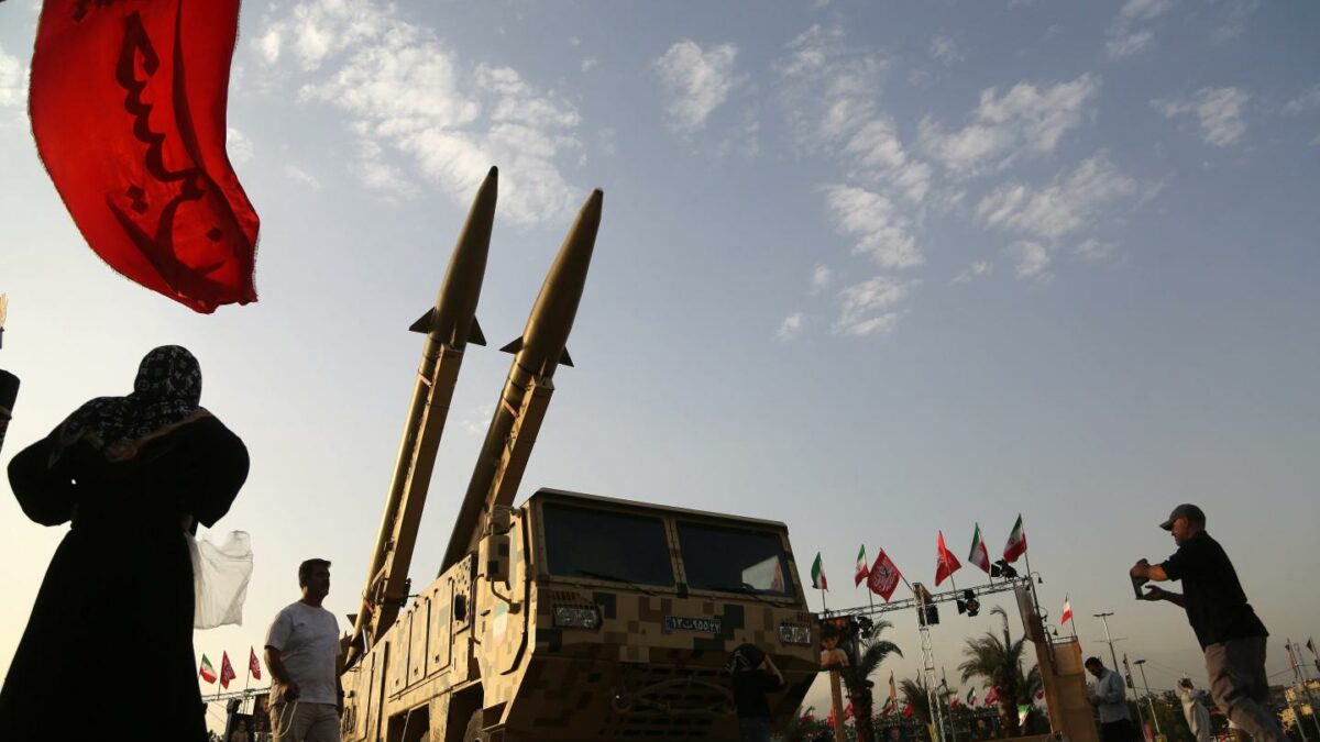 Zolfaghar and Qadr missiles displayed at Azadi Square in Tehran, July 24, 2026.