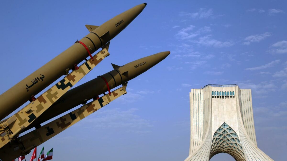 Zolfaghar and Qadr missiles are displayed at Azadi Square in Tehran, July 24, 2026.