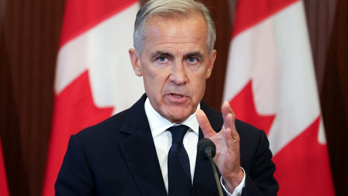 Canadian Prime Minister Mark Carney speaks at a press conference in Ottawa, Ontario, on August 22, 2026 after trade talks with the US collapsed.
