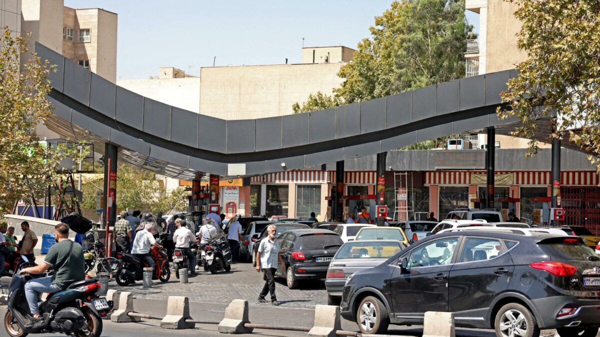 Drivers queue at a petrol station to refuel in Tehran, on August 25, 2026.