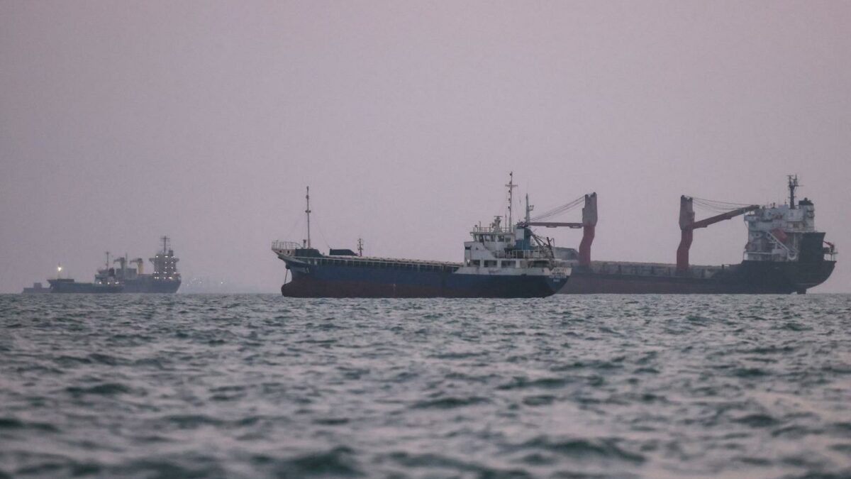 Vessels transit the Strait of Hormuz off the coast of the port city of Bandar Abbas in southern Iran on September 5, 2026.