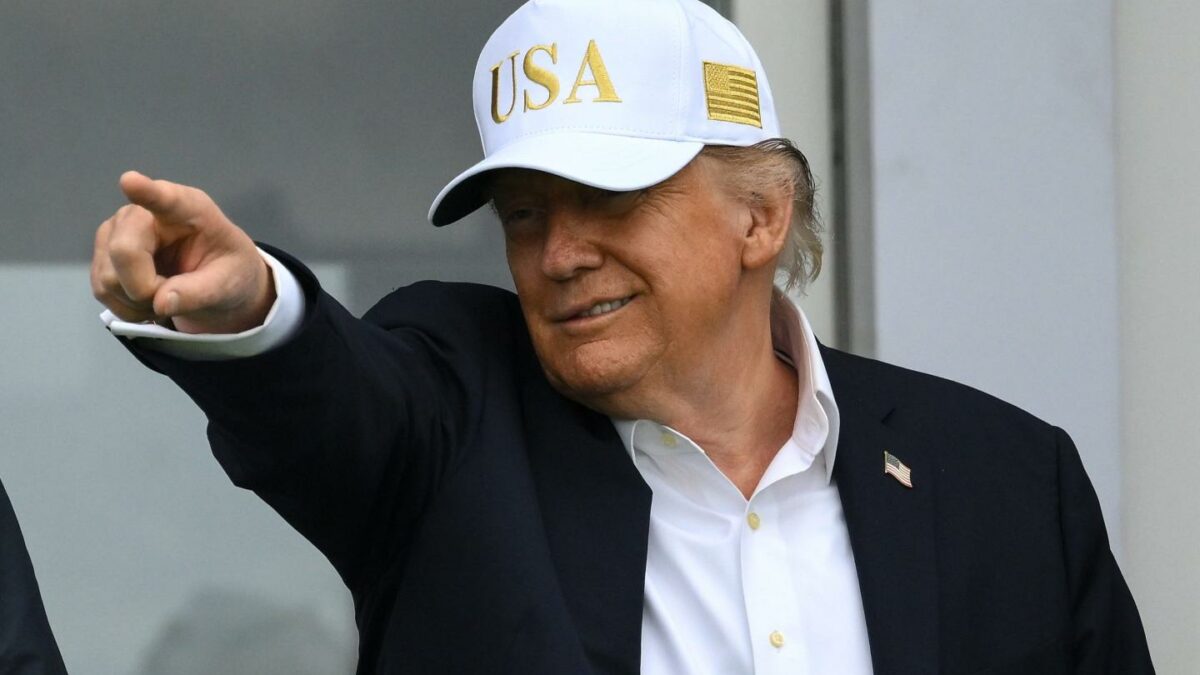 President Donald Trump in attendance during day three of the Amgen Irish Open Golf Championship 2026 at Trump International Golf Links in Doonbeg, Clare.