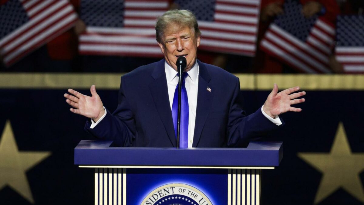 U.S. President Donald Trump speaks on stage on the first day of the 2026 Republican National Convention at the American Airlines Center on September 09, 2026 in Dallas, Texas.